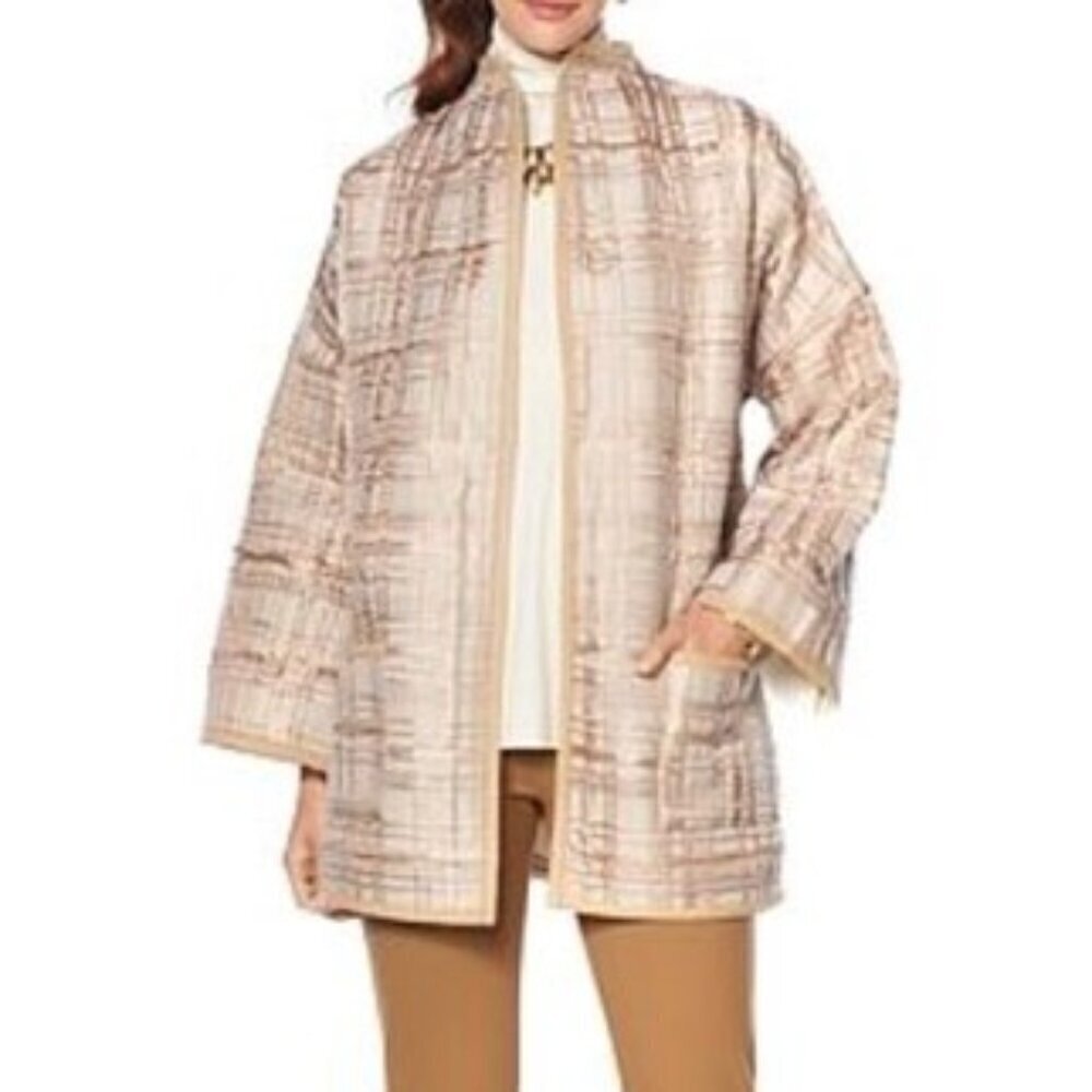 Marla Wynne Beige Cream Plaid Wool Coat NWT
